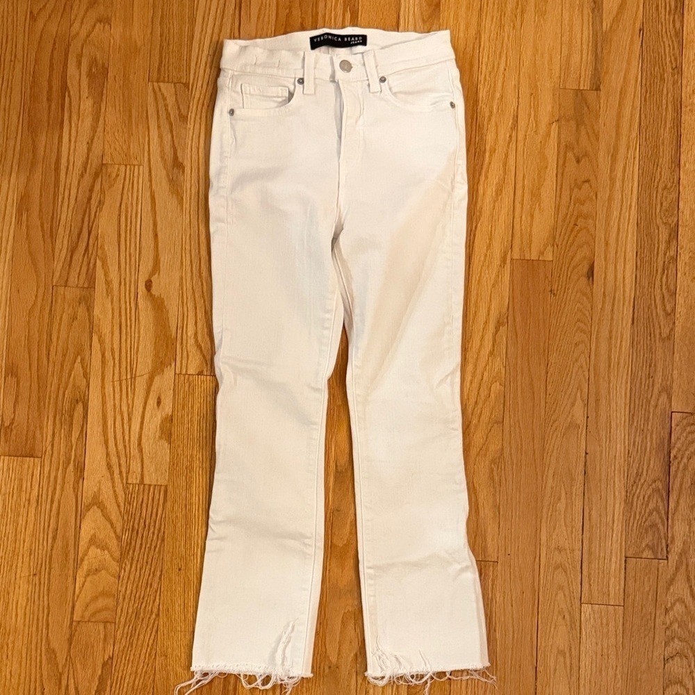 Veronica Beard sz 26 Carly Kick‎ Flare High Rise Jeans white raw edge great cond